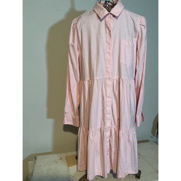 crown & ivy Dresses & Skirts - Crown & Ivy Womens Pink Tiered Shirt Dress Long Sleeve Cotton Blend Size L